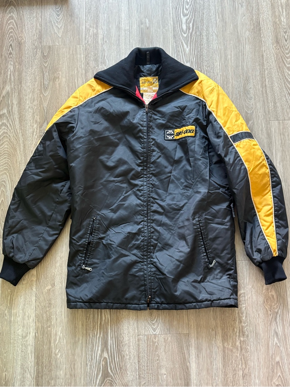 VTG 70s Ski-Doo Sports Bombardier Snowmobile Jacket Black Yellow Men’s 36 Small